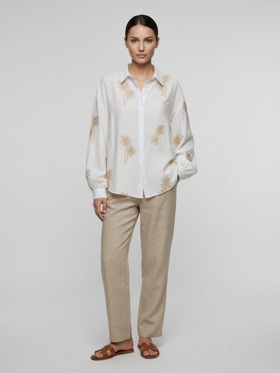 Embroidered Palm Tree Shirt - White