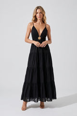 Tiered Maxi Dress with Sun Detail - Black
