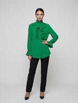 Ruffled Front Shirt - Dark Green