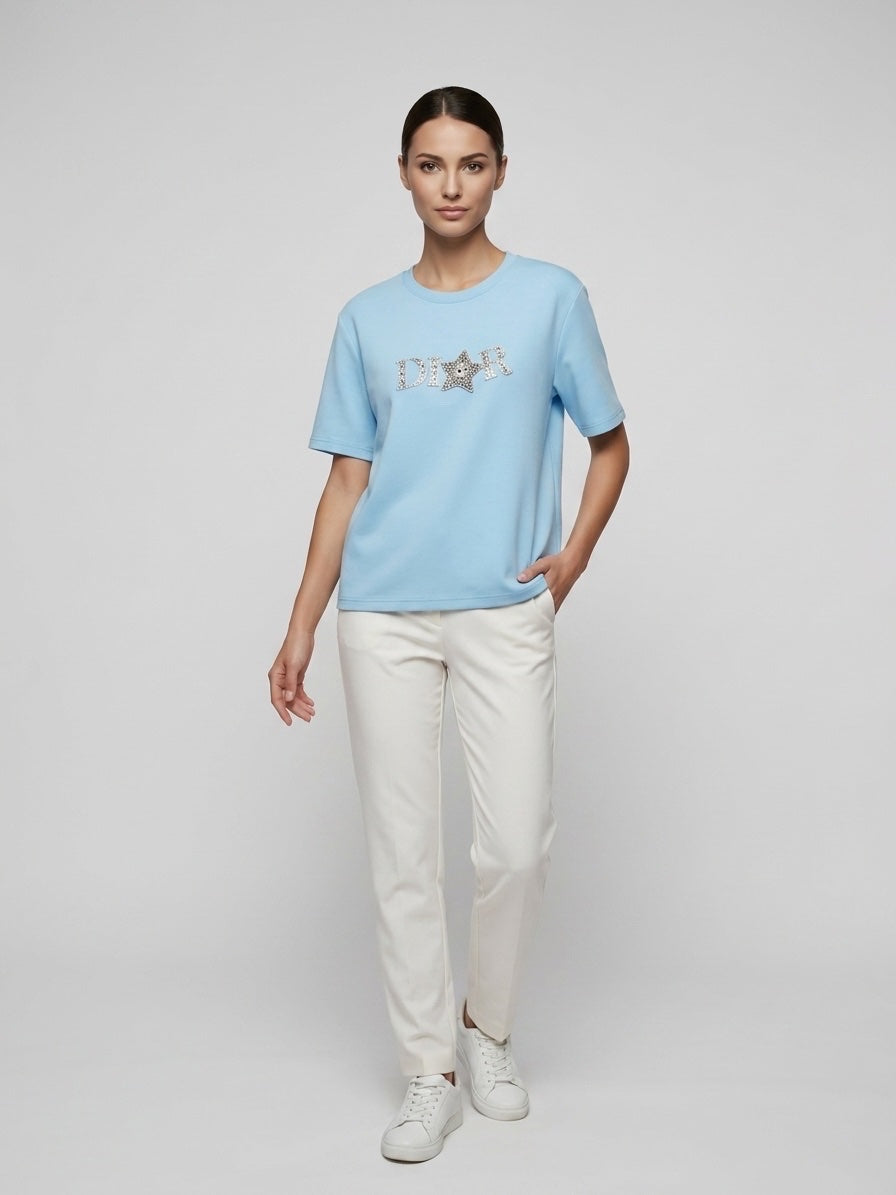 Embellished Star Graphic Tee - Baby Blue