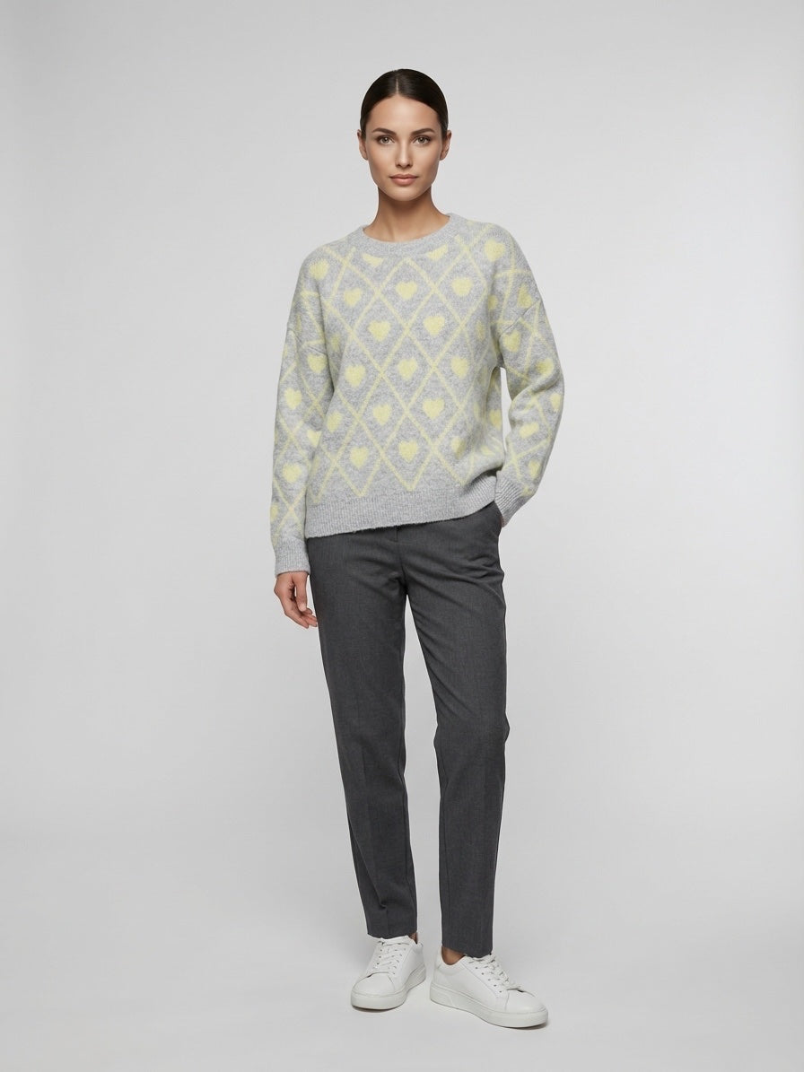 Argyle Heart Knit Jumper - Light Gray