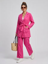 Tailored Linen Blend Two-Piece Set - Fuchsia