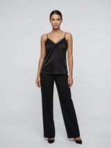 Lace Trim Satin Camisole - Black