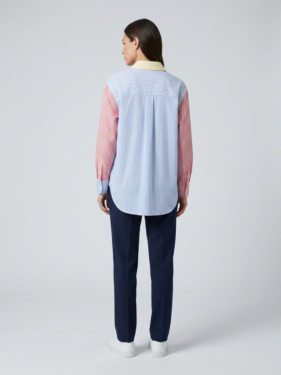 Colour-Block Striped Shirt - Baby Blue (2)