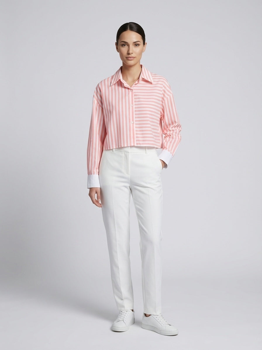 Striped Cropped Shirt - Coral