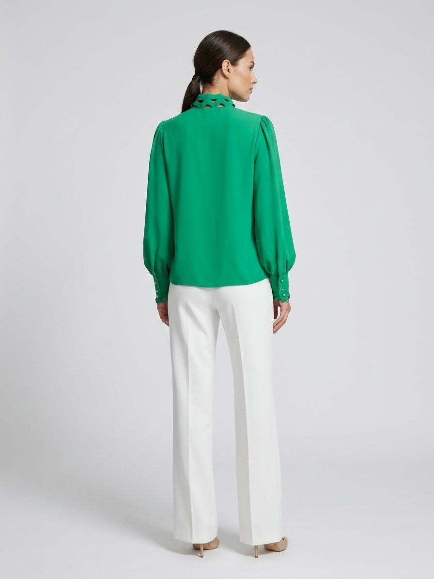 Geometric Cut-Out Blouse - Dark Green (2)
