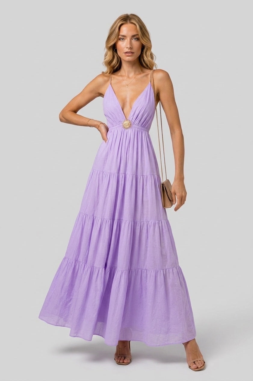 Tiered Maxi Dress with Sun Detail - Lavender