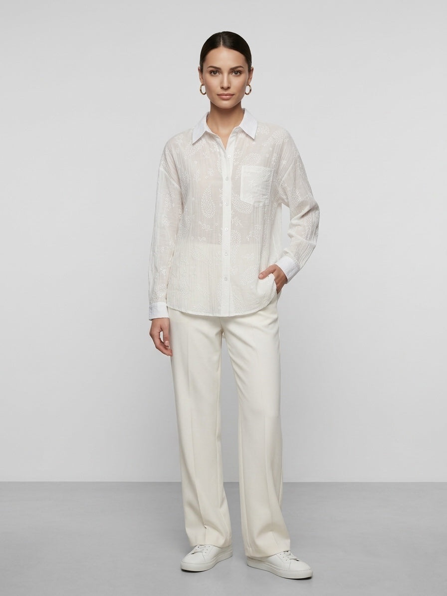 Paisley Embroidered Relaxed Shirt - White