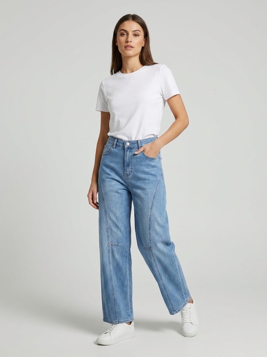 Wide Leg Panel Jeans - Denim