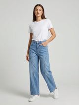 Wide Leg Panel Jeans - Denim