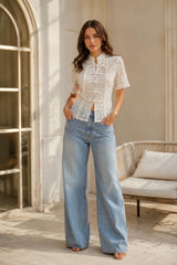 Mandarin Collar Lace Top - Cream (2)