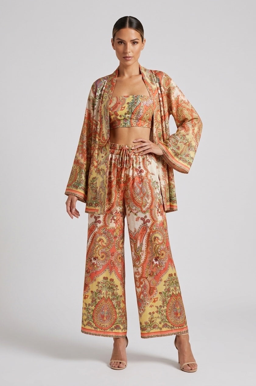 Paisley Print Three-Piece Set - Coral