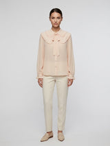 Ruffled Collar Tie-Neck Blouse - Beige