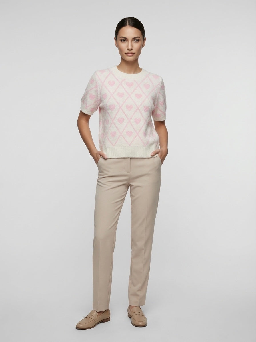 Argyle Heart Knit Sweater - Baby Pink