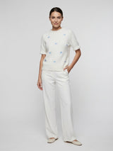 Embroidered Bow Knit Top - White