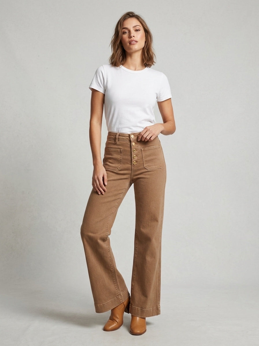 High Waisted Wide Leg Jeans - Cocoa