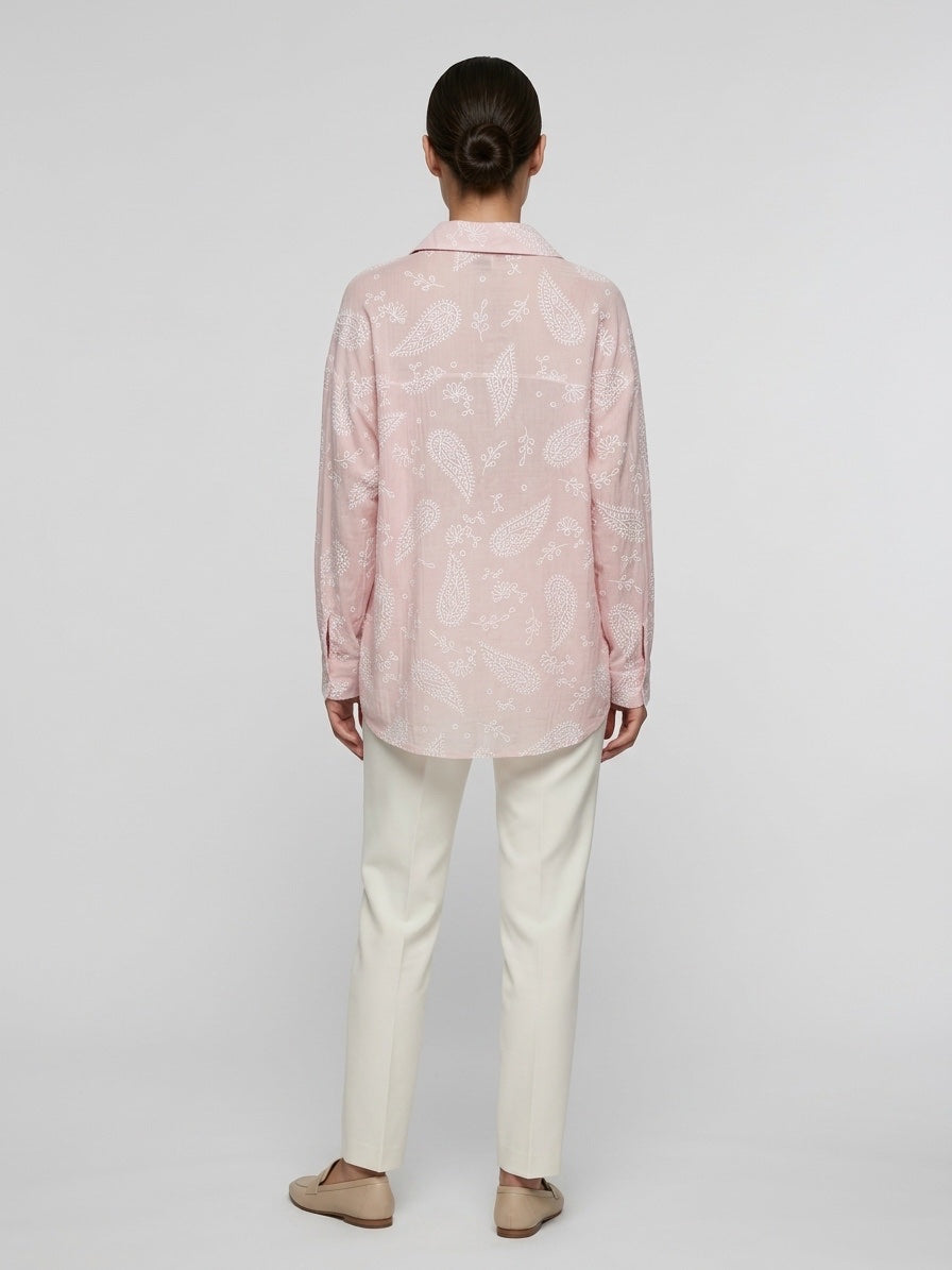 Paisley Embroidered Relaxed Shirt - Pink (2)