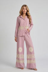 Bohemian Crochet Linen Blend Set - Baby Pink