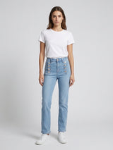 High Waist Button Fly Straight Leg Jeans - Denim