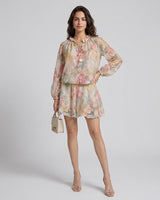 Lace Tie-Neck Blouse and Shorts Set - Beige