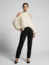 Cold Shoulder Gathered Blouse - Light Yellow