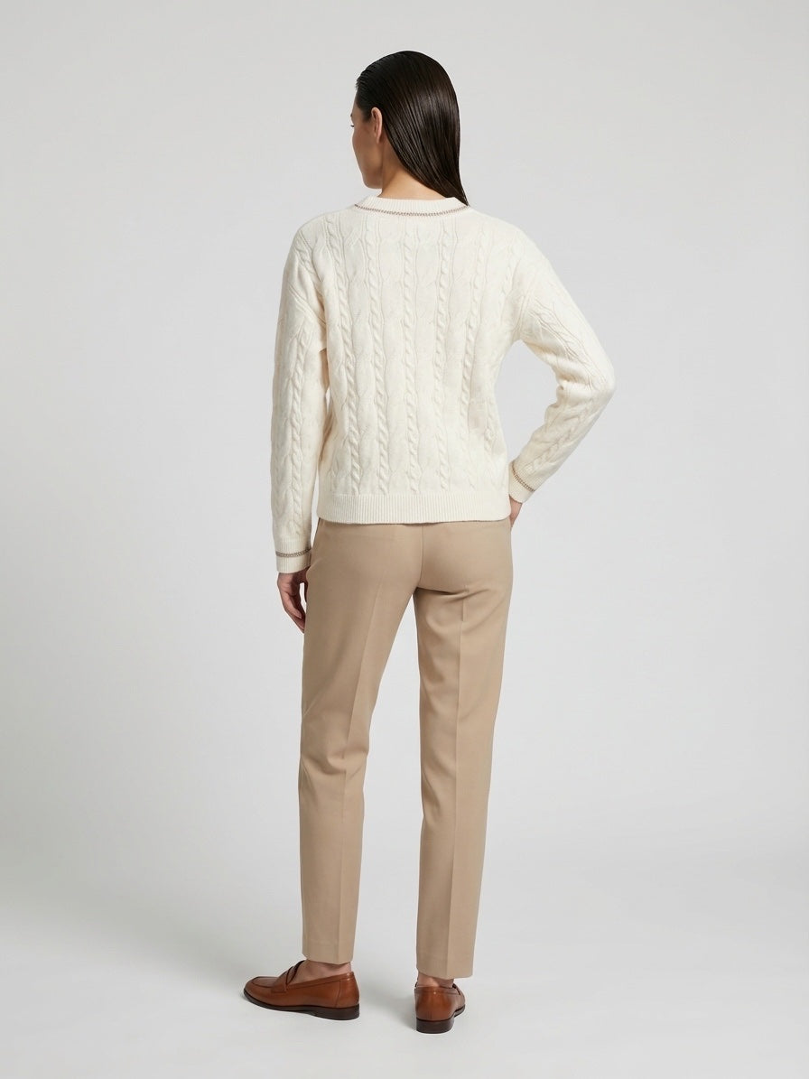 Crest Emblem Cable Knit Cardigan - Cream (2)