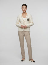 Crest Emblem Cable Knit Cardigan - Cream