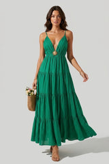 Tiered Maxi Dress with Sun Detail - Green