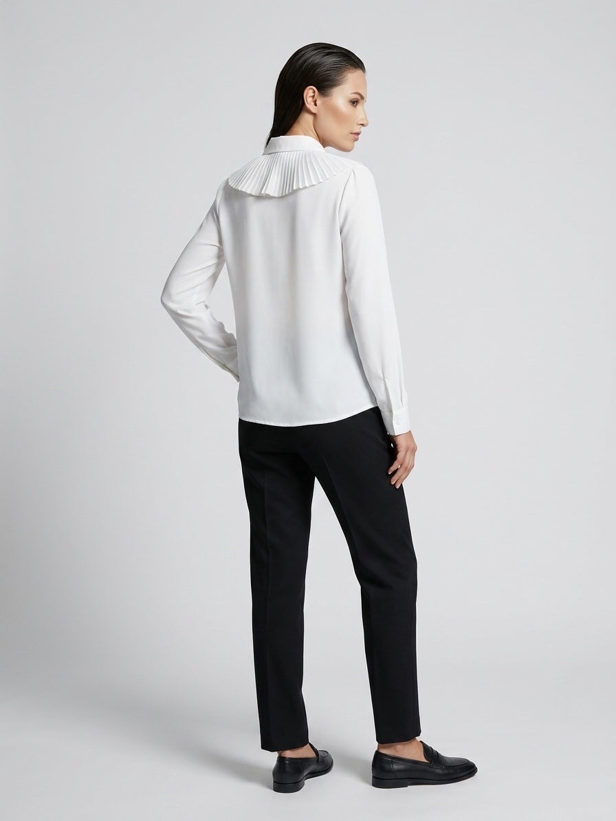 Pleated Ruffle Blouse - White (2)