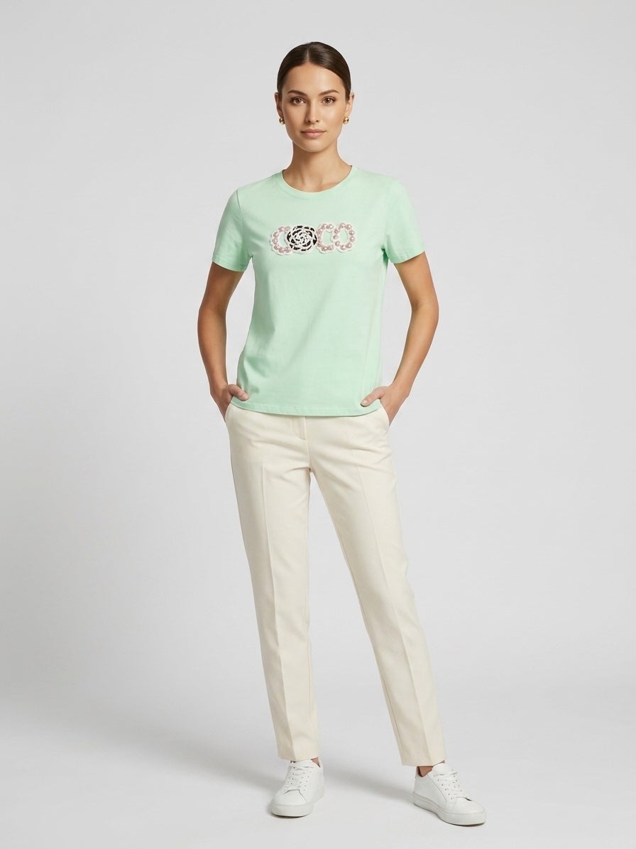 Appliqué Crew Neck T-Shirt - Aquamarine
