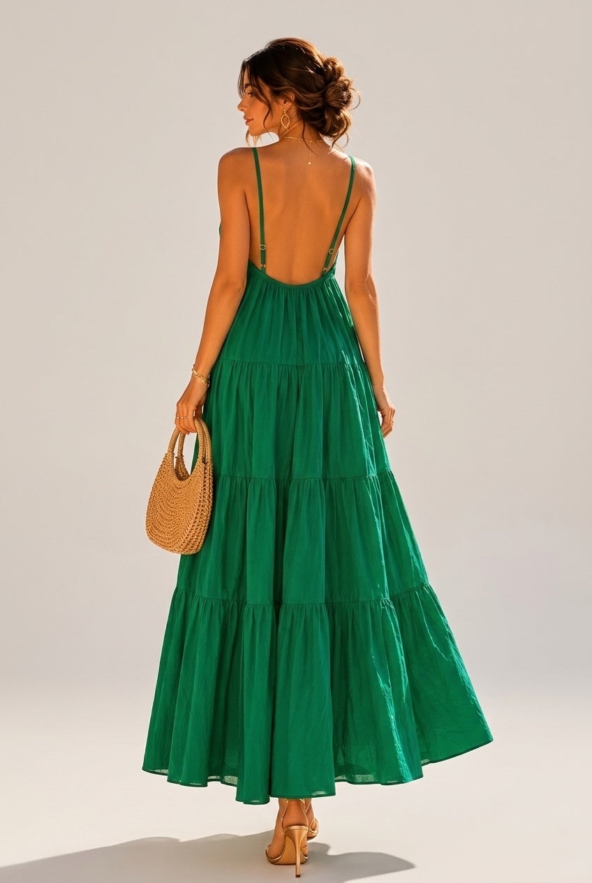 Tiered Maxi Dress with Sun Detail - Green (2)