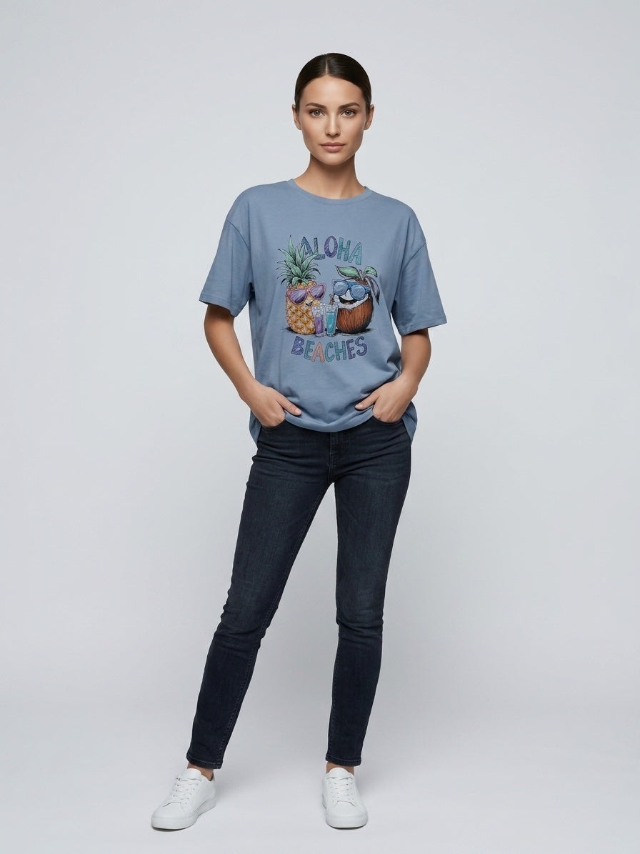 Aloha Beaches Graphic T-Shirt - Cornflower Blue