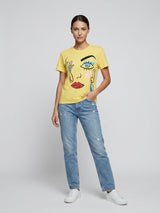Abstract Face Print T-Shirt - Yellow