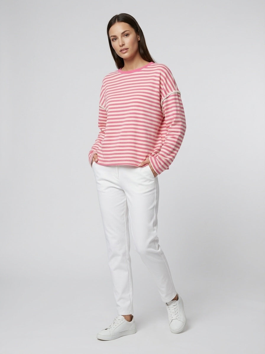 Striped Long Sleeve Top & Tailored Trousers - Cherry
