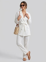 Tailored Linen Blend Two-Piece Set - White