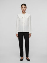 Ruffled Collar Tie-Neck Blouse - White