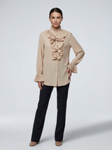 Ruffled Front Shirt - Tan