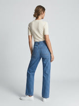 Wide Leg Double Button Jeans - Denim (2)