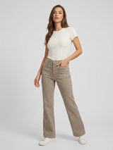 High-Waist Wide-Leg Button-Front Trousers - Taupe
