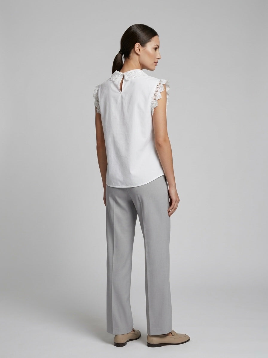 Lace Trim Cotton Blouse - White (2)