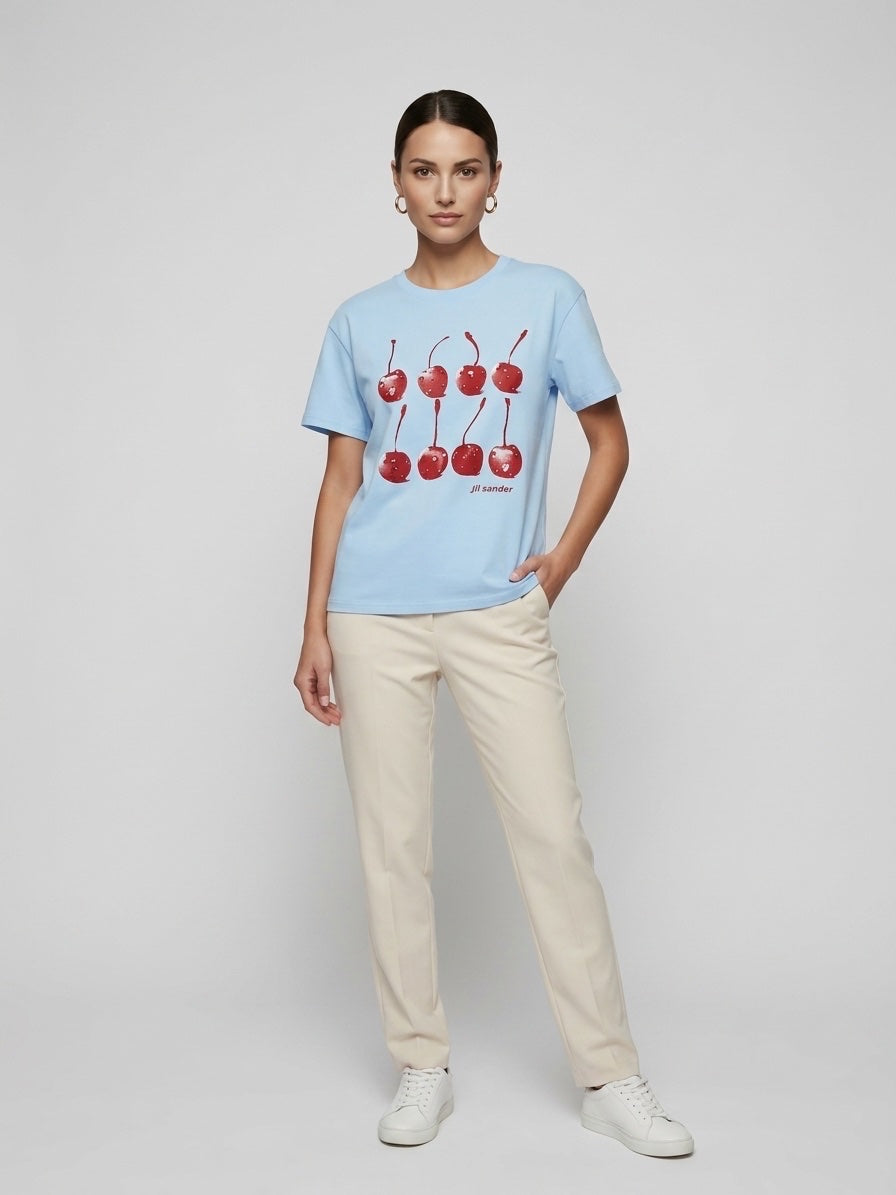 Jil Sander Cherry Print T-Shirt - Baby Blue