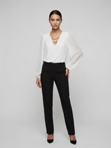 Chain Trim V-Neck Blouse - White