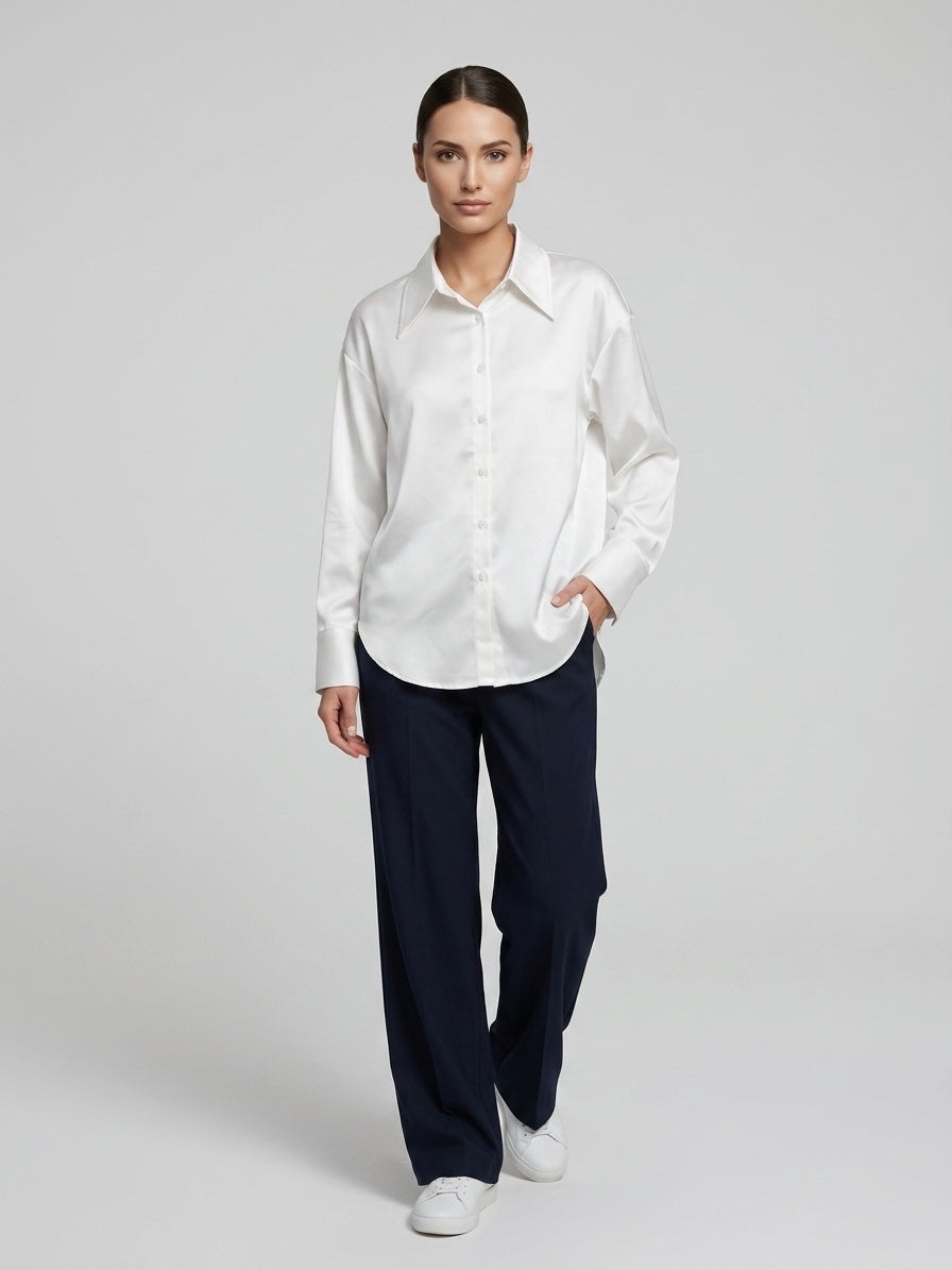 Relaxed Fit Satin Blouse - White