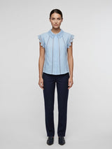 Lace Trim Cotton Blouse - Baby Blue