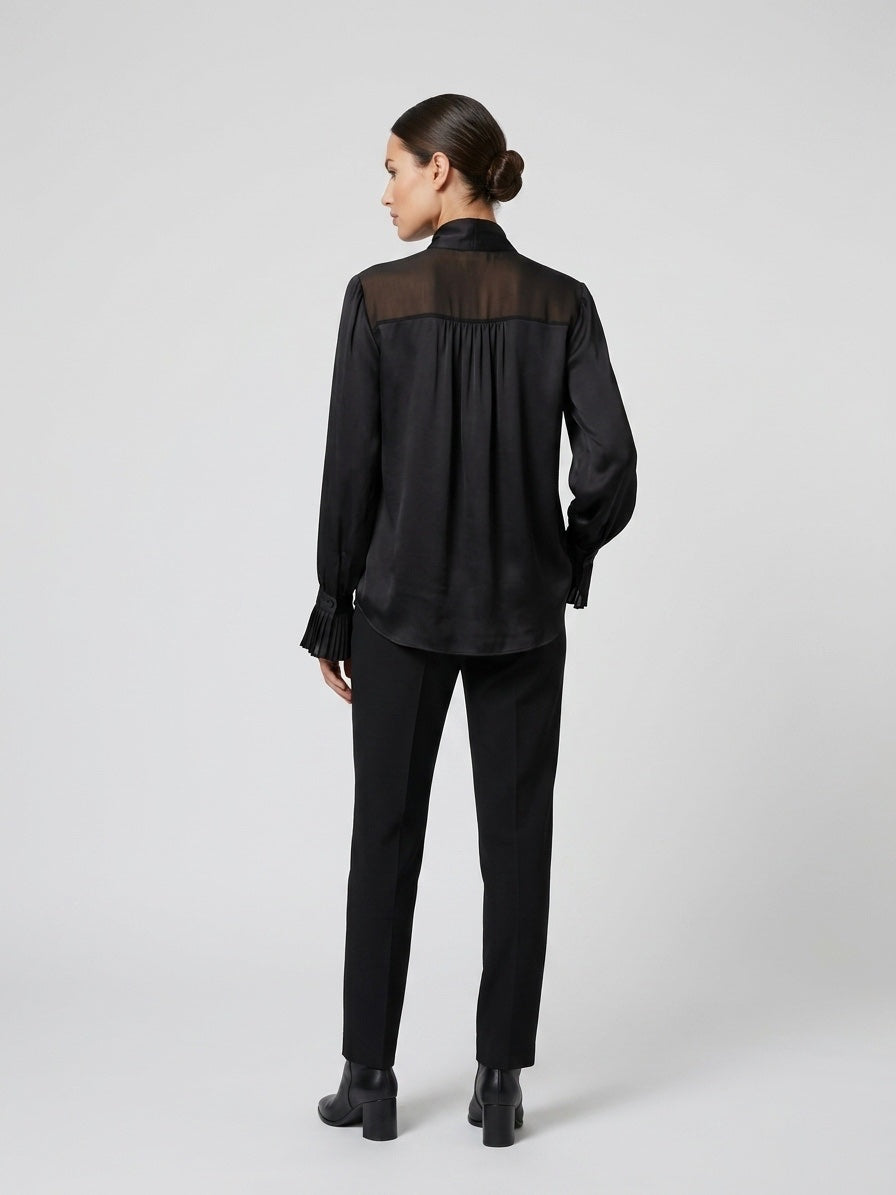 Textured Pussy-bow Blouse - Black (2)