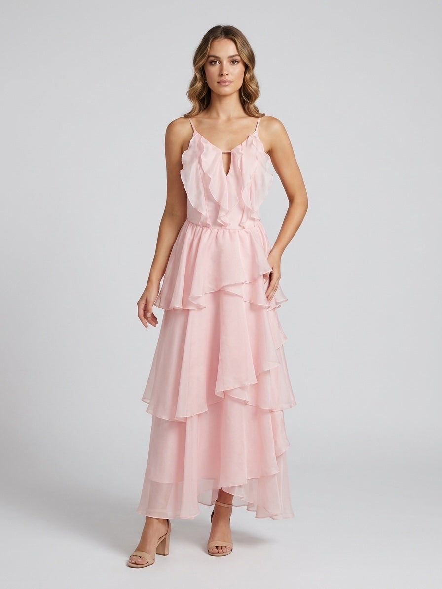 Tiered Ruffle Maxi Dress - Pink