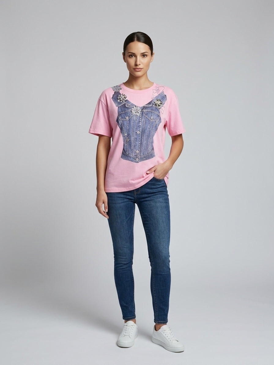 Graphic Corset Print T-Shirt - Baby Pink
