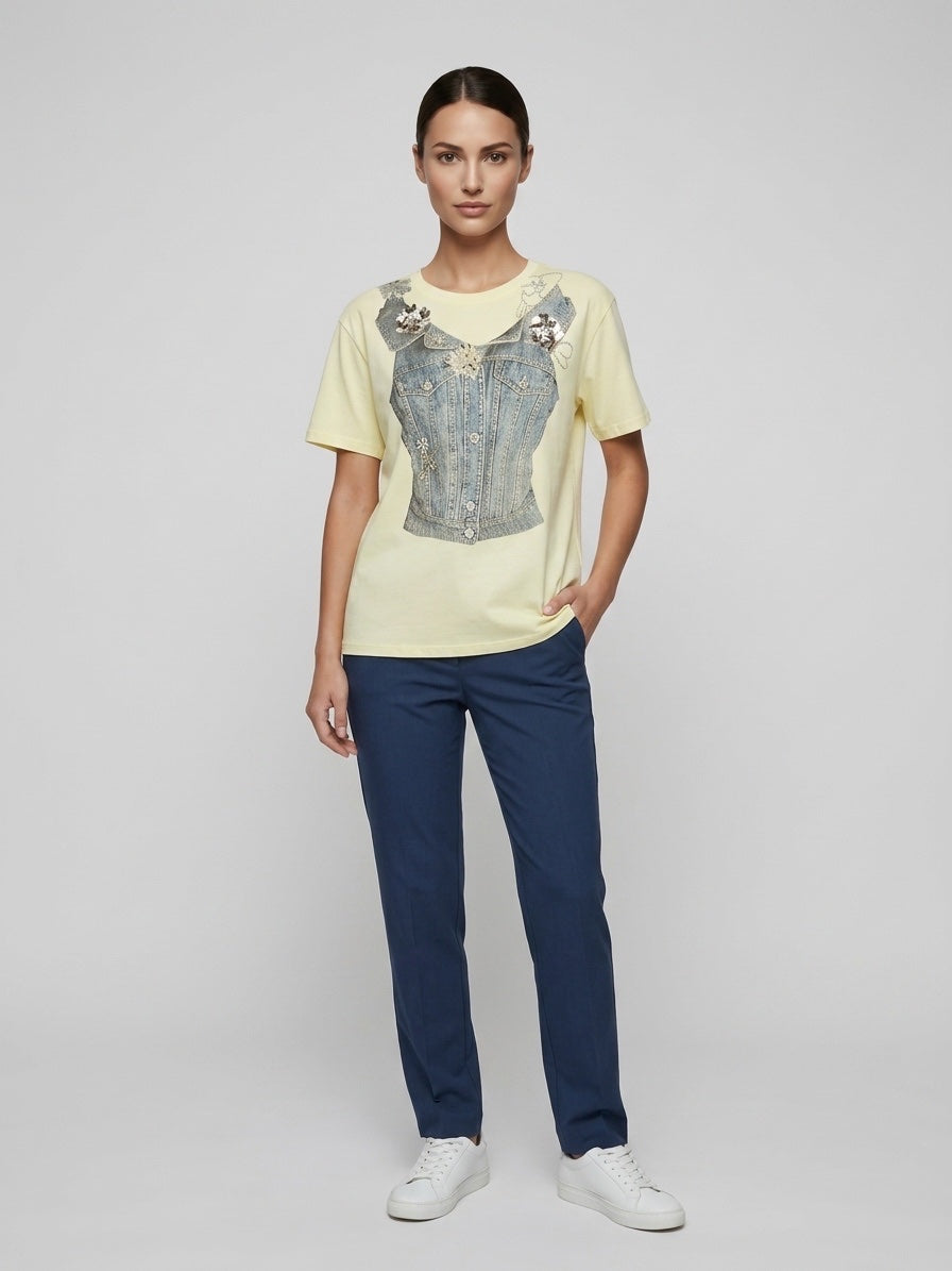 Graphic Corset Print T-Shirt - Light Yellow