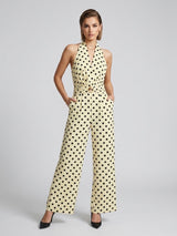 Polka Dot Halter Neck Wide-Leg Jumpsuit - Butter