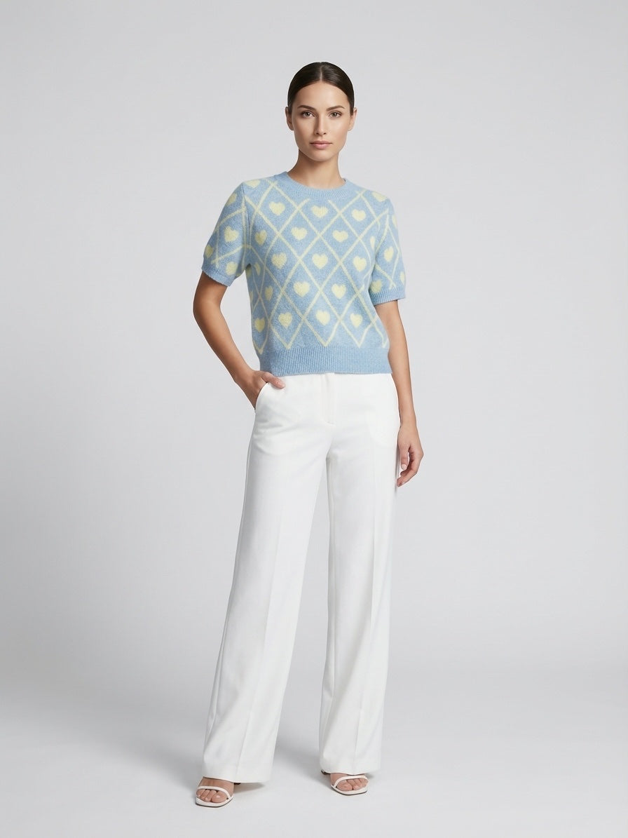 Argyle Heart Knit Sweater - Baby Blue